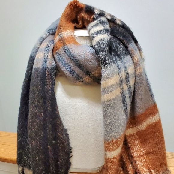 PLAID BLACK MULTI CHECK PATTERNED COZY OBLONG SCARF/WRAP - Picture 2 of 6